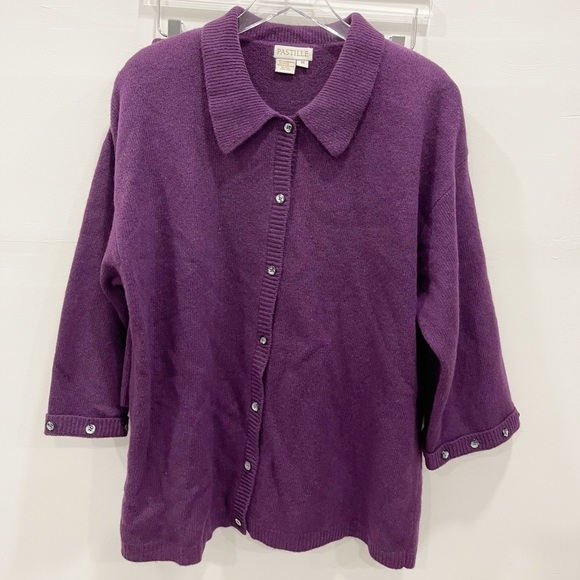 Pastille Vintage Knit Blazer Jacket Skirt Set Purple Lambswool Medium Button - Picture 1 of 11